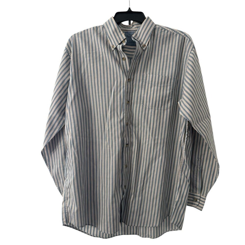 LL Bean Oxford Shirt Men's XL Blue White Striped Button Down Thick Cotton L Tall